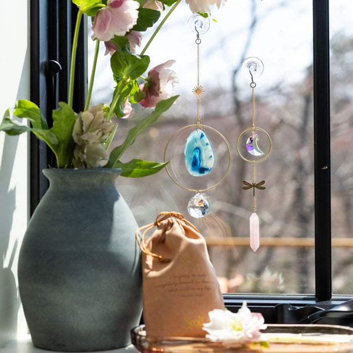 Sun Rays Stone Suncatcher | Black Blue Agate Crystal Rainbow Maker Sun Rays Stone Suncatcher | Black Blue Agate Crystal Rainbow Maker Home