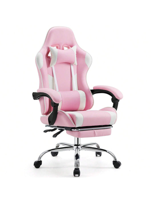 Sweetcrispy Video Game Desk Chair- Ergonomic Computer With Footrest And Comfy Lumbar Support, PU Leather Recliner With Headrest, Fixed Up Armrest, Height Adjustable With 360° Swivel
