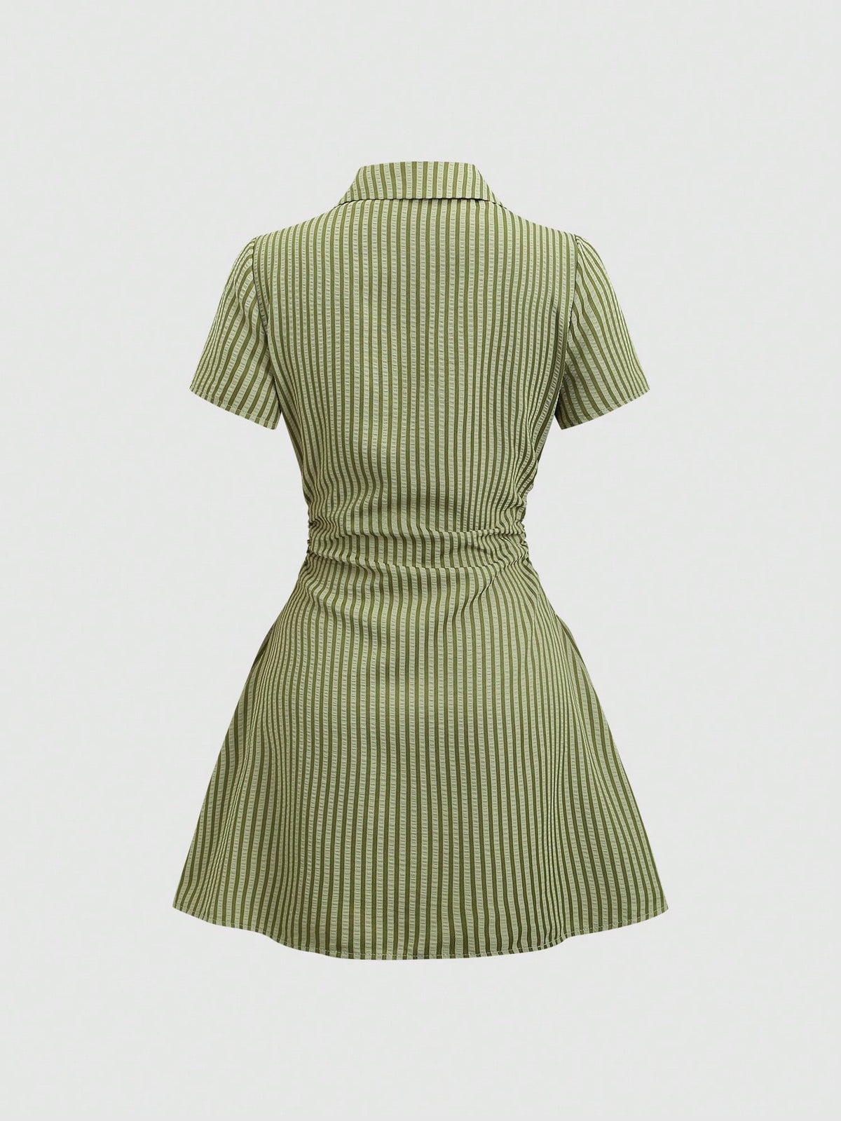 Sweetra Sweet & Fresh Pink Short Sleeve Shirt Dress, Waist Cinched Slimming Stylish Blouse Dress For Summer