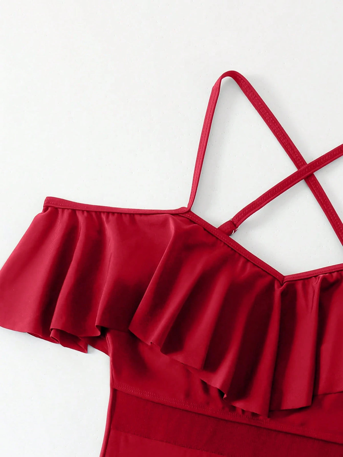 Swim 1pc Women's Ruffled Cold-Shoulder Halter One-Piece Swimsuit Red Swimsuit Summer