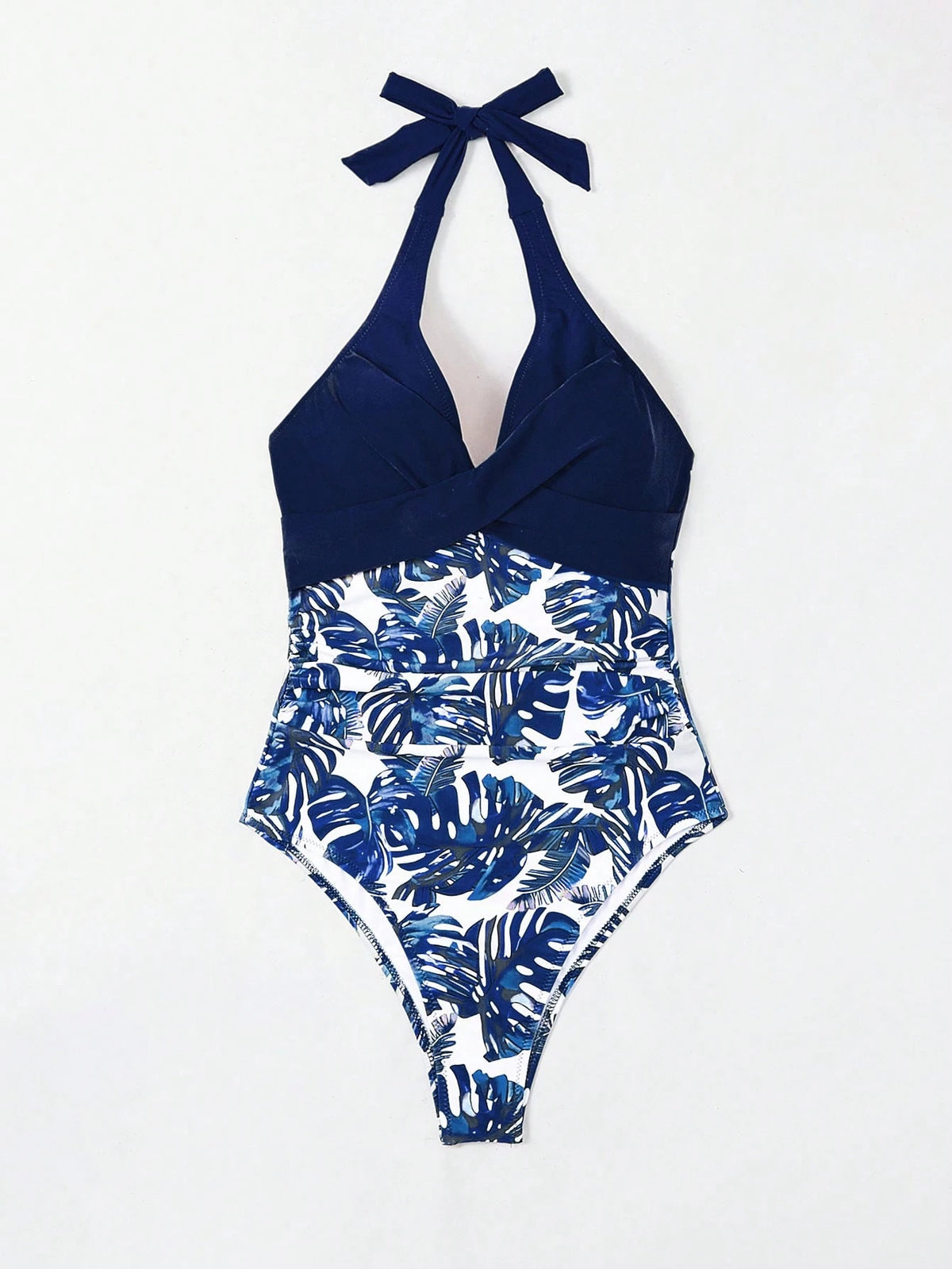 Swim Lushoire Women Floral Print Backless Halter One-Piece Swimsuit, Random Print For Summer Beach Vacation