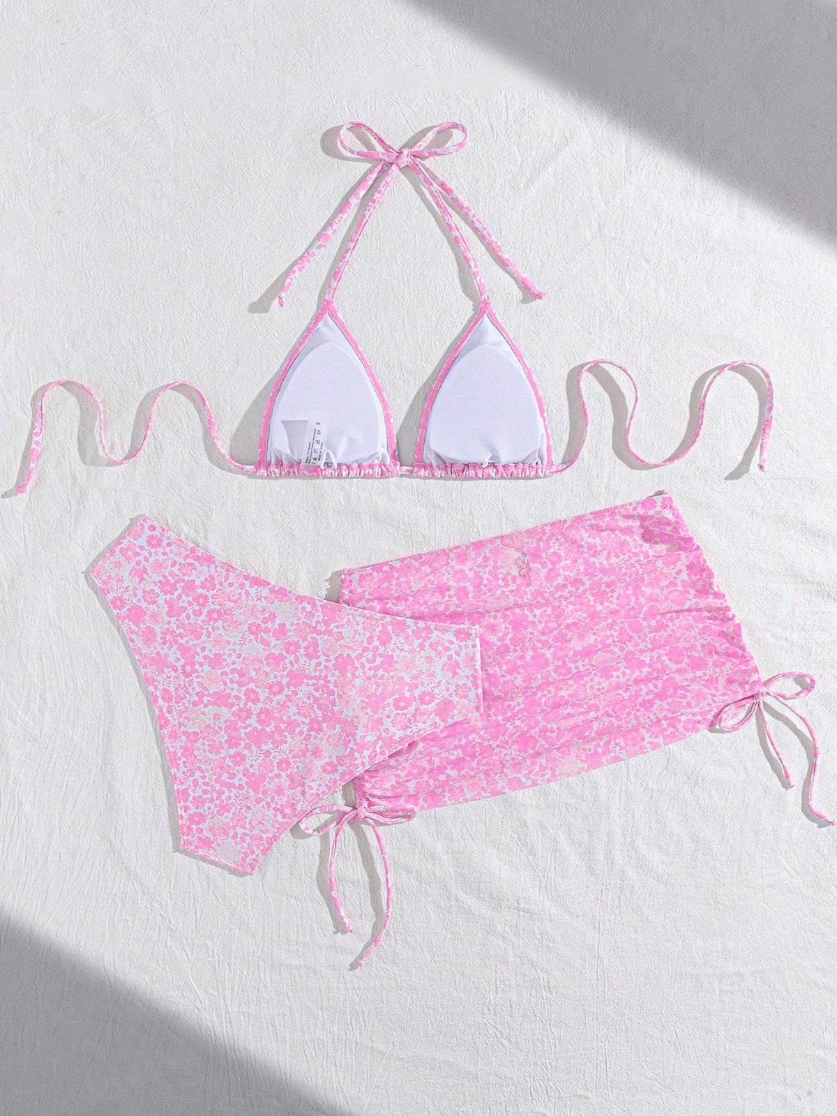 Swim Mod 3pcs Women's Sexy Leopard Print Halter Neck Triangle Cup Mesh Sarong Bikini Set Beach Skirt Set Pink Tankini Skirt Swimwear Set