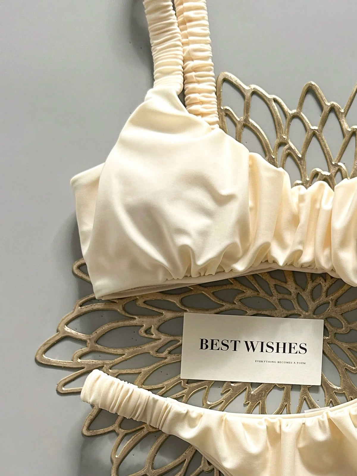 Swim Mod Women's Solid Color Ruched High Cut Sexy Bikini Set, Spring/Summer