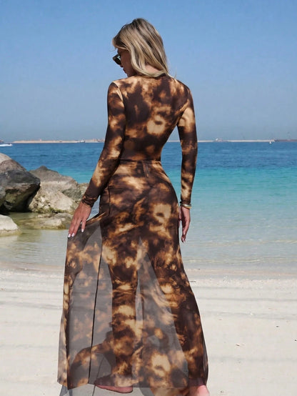 Swim Mulvari Printed Fabric Elegant Conservative Vacation Women's Swimsuit Set
