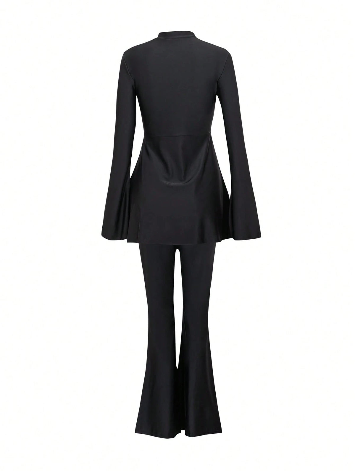 Swim Mulvari Summer Modest Swimsuit Beach Vacation Holiday,High Neck Long Sleeve Ruched Flared Cinched Waist UV Protection 2 Pieces Arabic Clothing