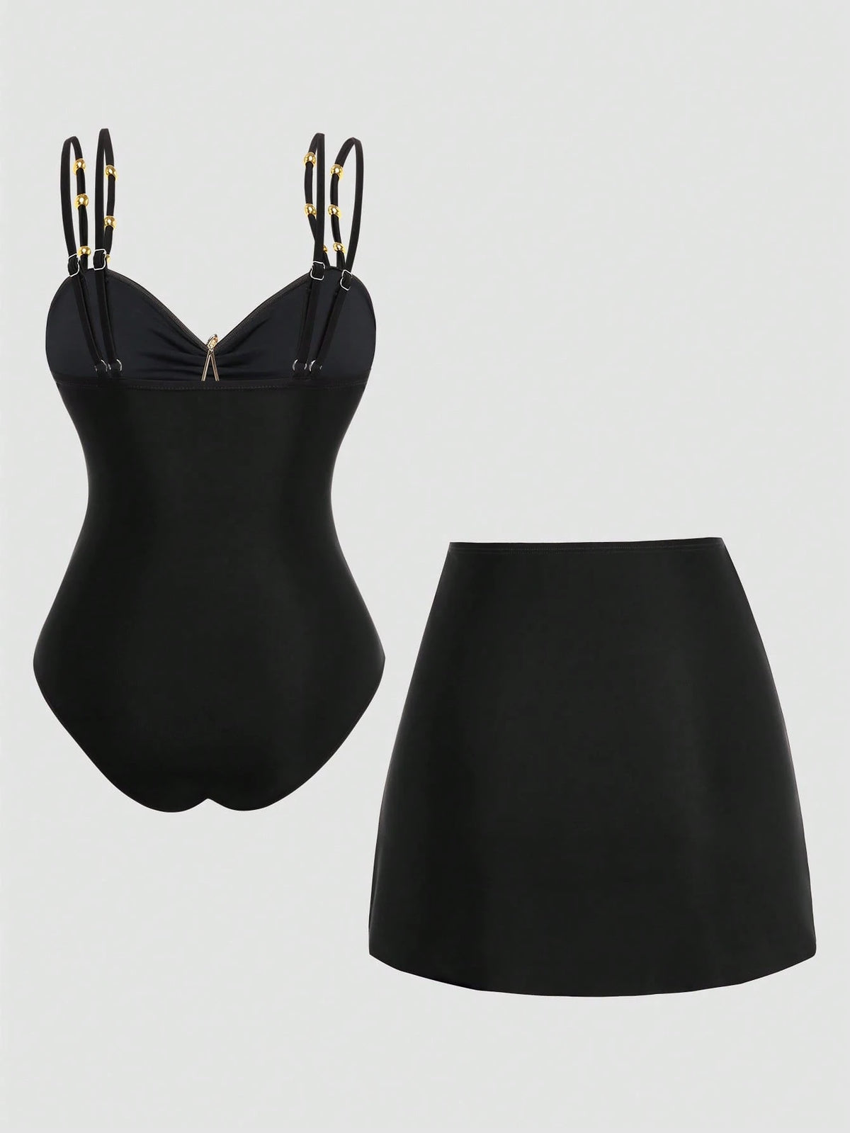 Swim Oasis Elegant Plus Size One-Piece Swimsuit For Women,Black,Summer,Classy,Formal,Evening,Vacation,Holiday,Two Pieces Beaded Starfish Printed Slit Skirt Set