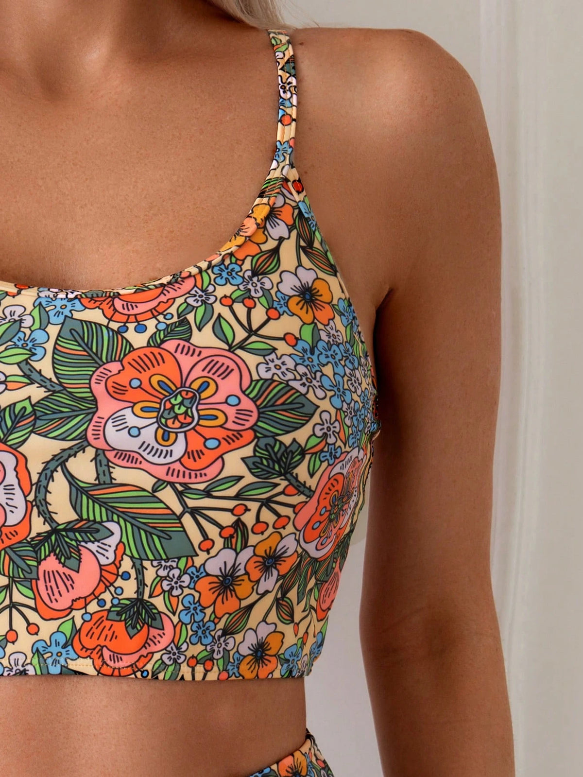 Swim Vcay Random Printed Tankini Set For Beach In Summer Vacation Two Pieces Sethigh Waisted Bikini Set