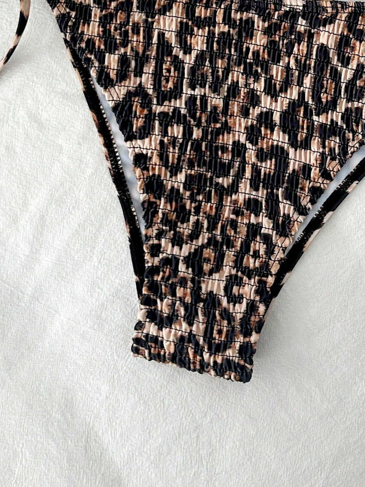 Swim Vcay Women's Summer Beach Leopard Print Detachable Shoulder Strap Bikini Top And Drawstring Ruched Triangle Bottom Swimsuit Set