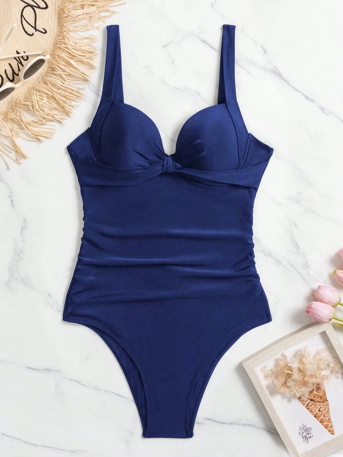 Swim Women Stylish Solid Colored One-Piece Swimsuit With Push-Up Padded Cups,Summer Beach