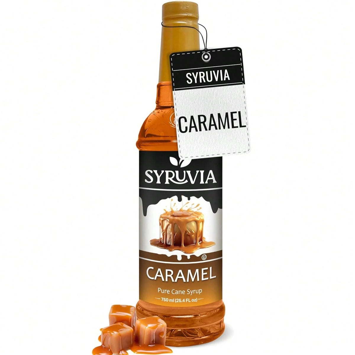 Syruvia Caramel Coffee Syrup- 25.4 Fl Oz. Premium Coffee Flavoring Syrup. Kosher, And Gluten-Free. Perfect For Enhancing Drinks, Sodas, Shakes, Desserts, And More
