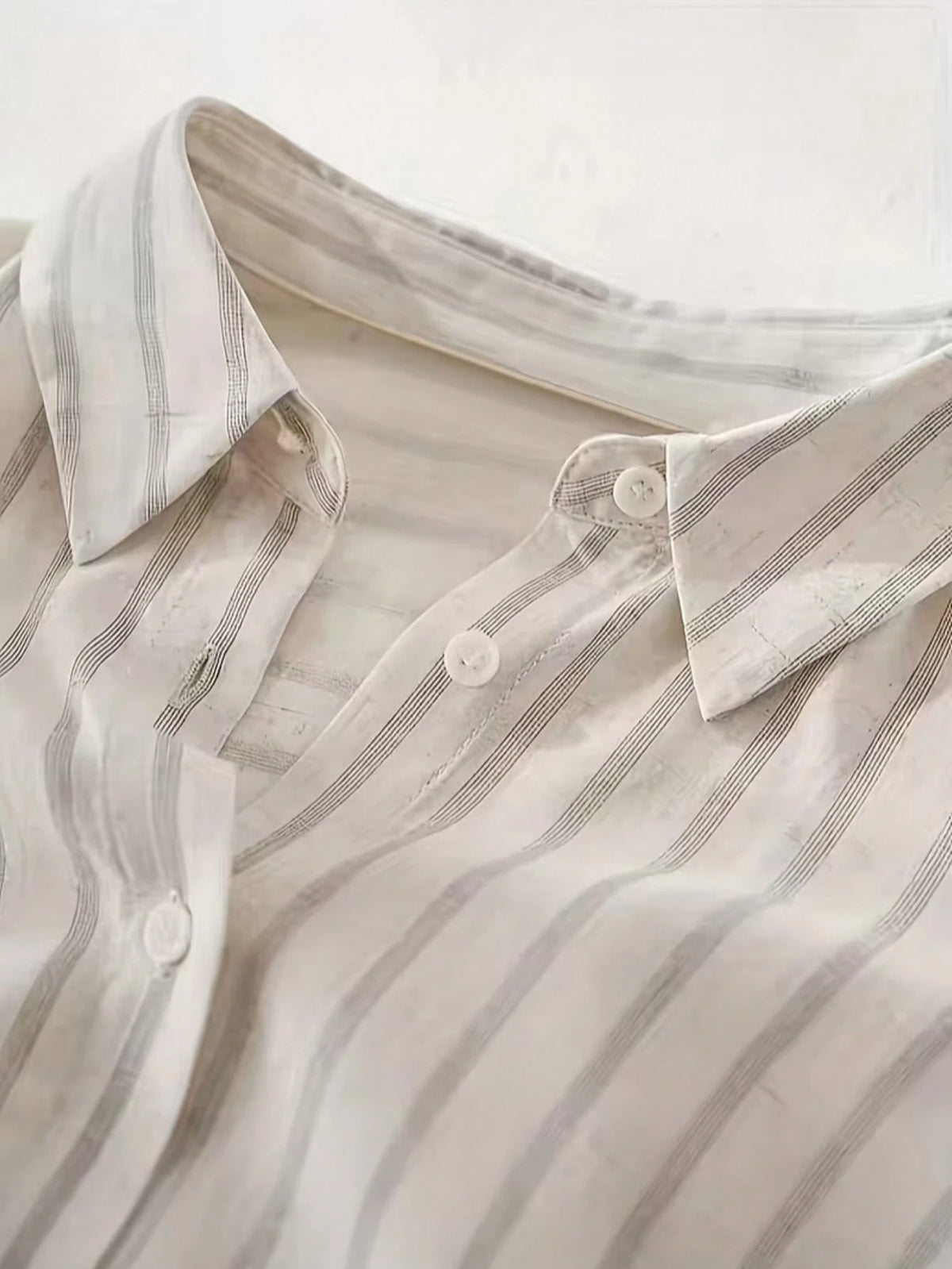 This Casual And Women's Striped Polyester Shirt Features A Button-Up Collar, Short Batwing Sleeves Summer, Effortless Style