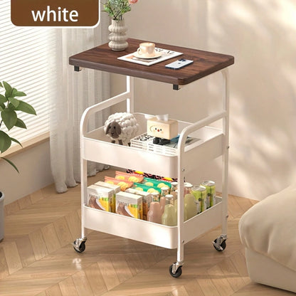 Three-Layer Rolling Cart, Multi-Functional Metal Storage Rack, Snack Rack, Durable Steel Frame, Portable Wheels, Suitable For Home Or Office Use, Office Storage And Organization Rolling Cart