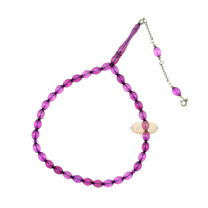 Translucent Purple Elongated Oval Monomer 33 Beads Tasbih - 8x12 mm Islamic Dhikr Beads