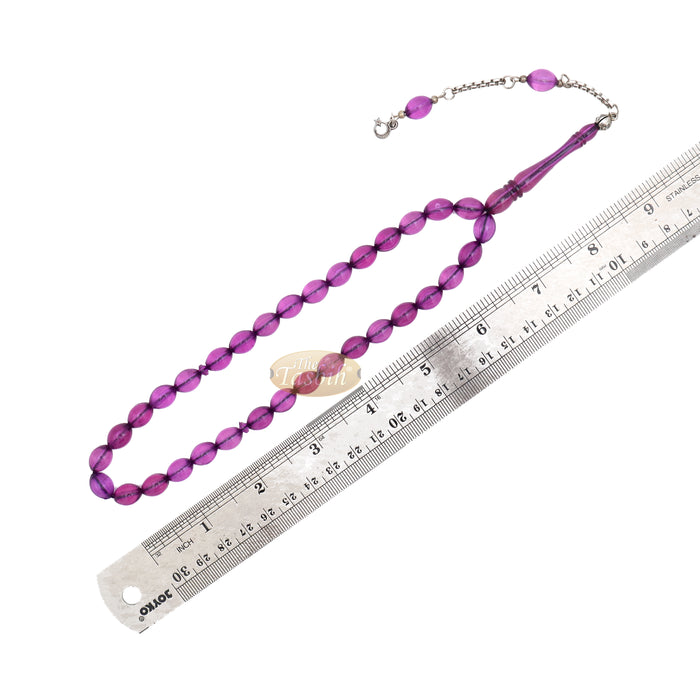 Translucent Purple Elongated Oval Monomer 33 Beads Tasbih - 8x12 mm Islamic Dhikr Beads