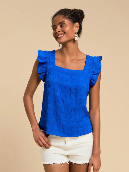 Travachic Women's Solid Color Square Neck Cap Sleeve Casual Loose Blouse