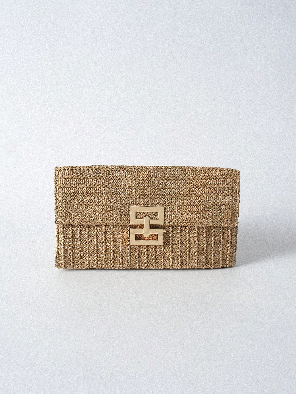 Tropiscape Multi-Layer Twist-Lock Flap Clutch Gold Bag Woven Handbag, Perfect For Vacation Beach Autumn Winter Gifts, Gold Bag Cottagecore