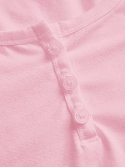 Tseoso 95% Cotton Henley Neck Short Sleeve T-Shirt, Pink