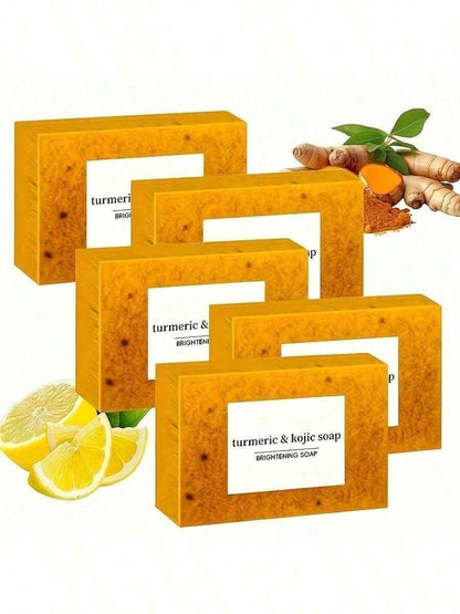 Turmeric Lemon Kojic Acid Soap 100g, Suitable For Face, Bath And Facial Soap, Handmade Soap Cleanser,Rich Foam Deeply Cleanses And Smoothens Skin, Handmade With Essential Oil,Includes A Foaming Net.