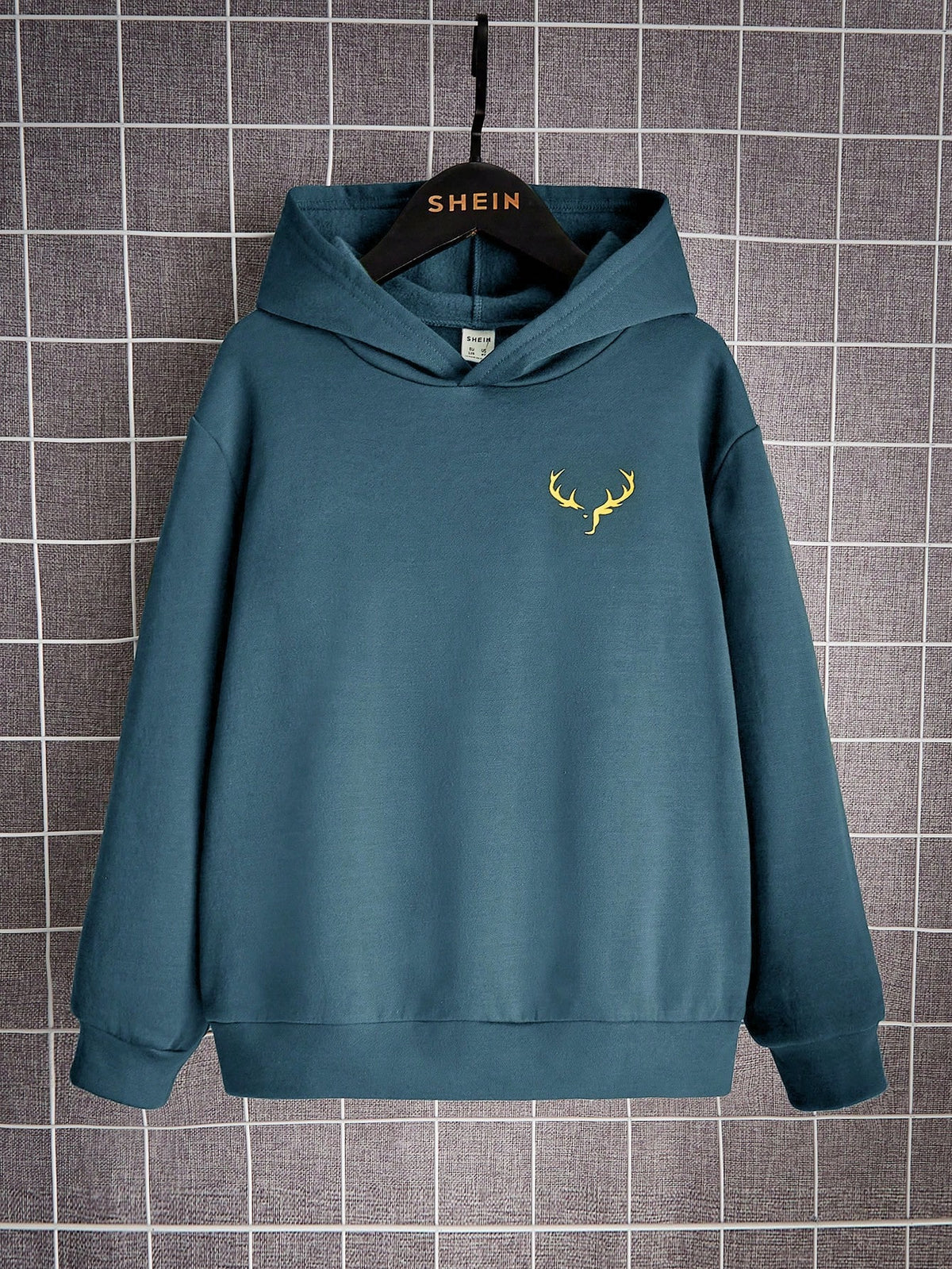 Tween Boy Deer Horn Print Thermal Lined Sweatshirt, Casual For Autumn/Winter, Red Sweatshirts Sweatshirt, Winter, Sweatshirts,Winter,Fall Tops