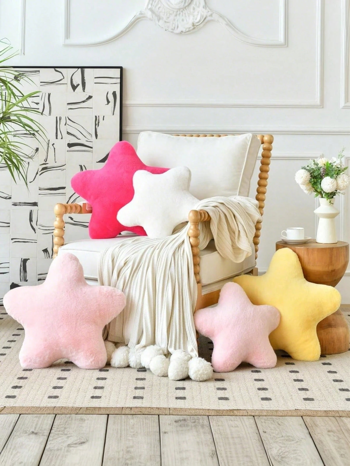 Valentine's Day Decorative Pillow Adorable Star-Shaped Plush Pillow Soft Faux Rabbit Fur Pillow For Sofa, Bedroom, And Living Room Valentine's Day And New Year Home Decor, Valentine's Day Gift For You