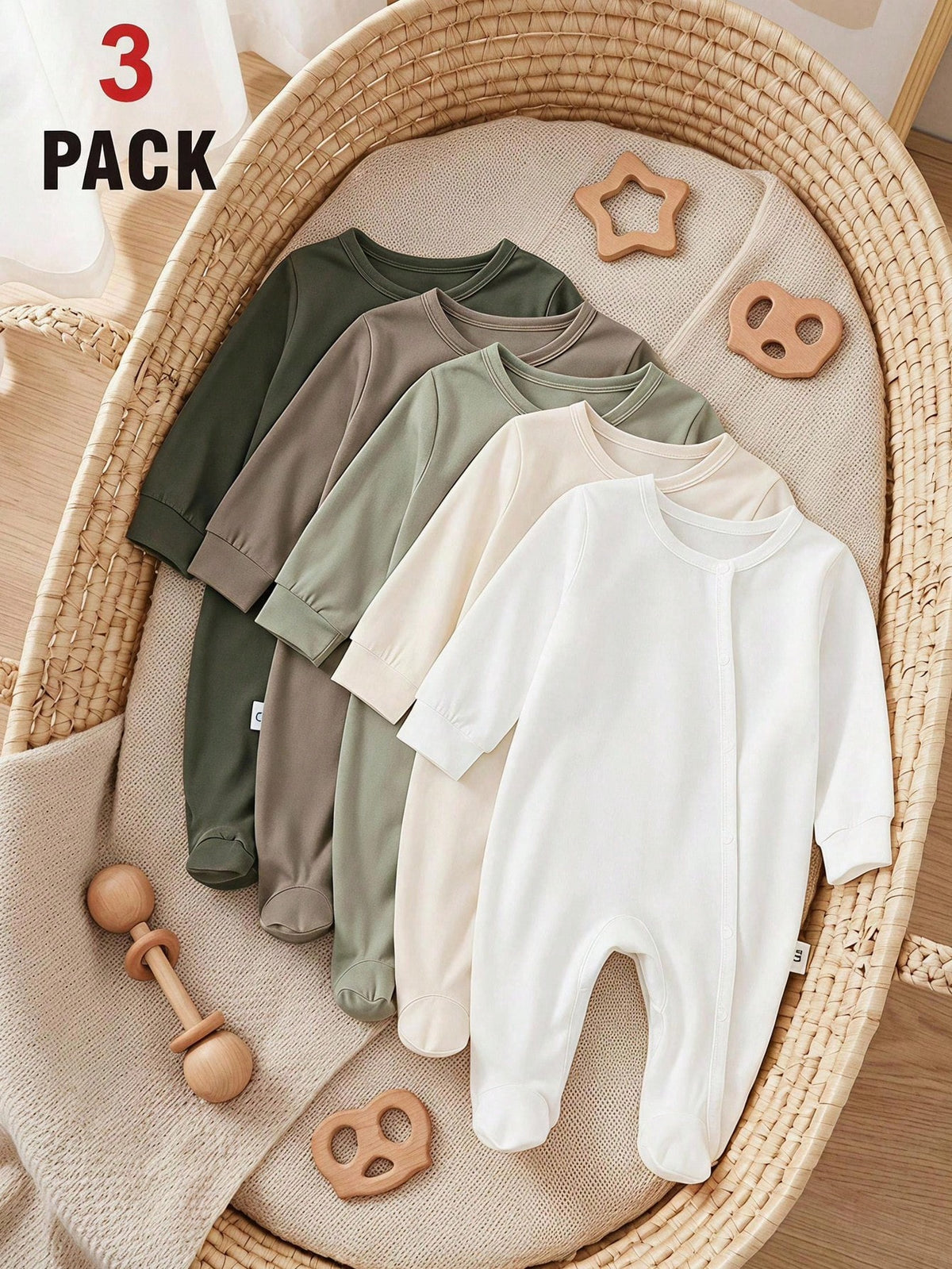 Vintaside Kids 3pcs Newborn Baby Romper Set, Long Sleeve Footed Crawler Suit, Home Wear Work For Baby Boys And Girls Olive Green Light Grey White Autumn Western 2016