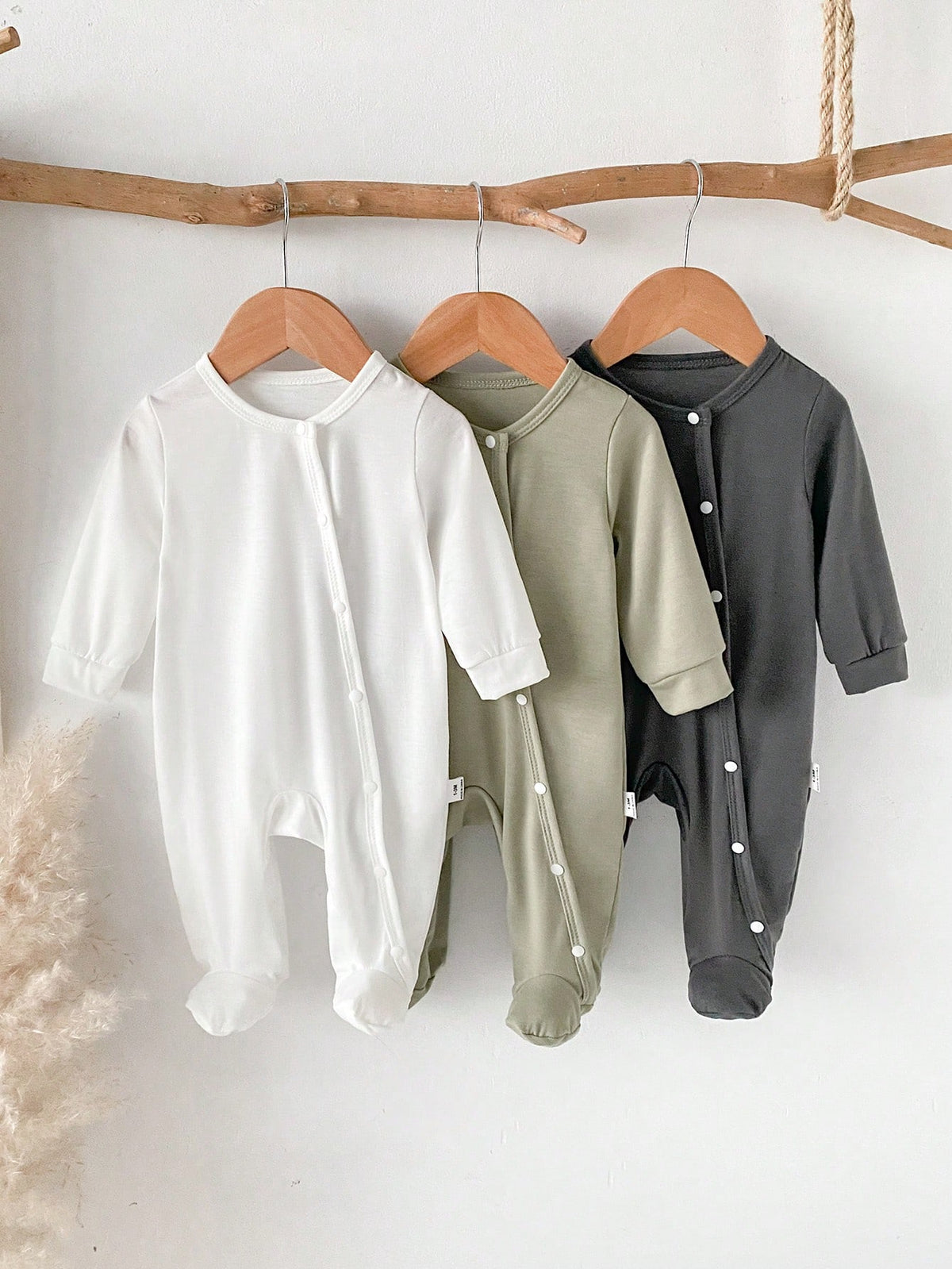 Vintaside Kids 3pcs Newborn Baby Romper Set, Long Sleeve Footed Crawler Suit, Home Wear Work For Baby Boys And Girls Olive Green Light Grey White Autumn Western 2016