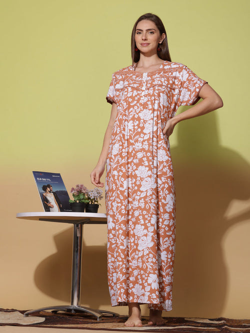 Mustard Pleated Alpine Designer Nighty for Women