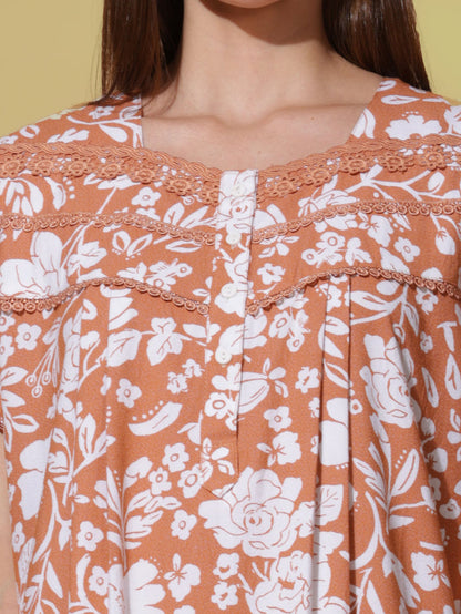 Mustard Pleated Alpine Designer Nighty for Women