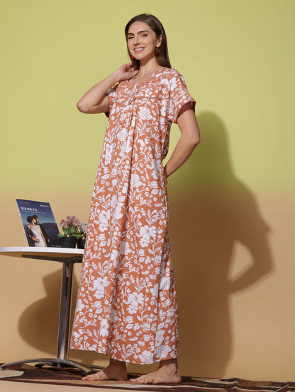 Mustard Pleated Alpine Designer Nighty for Women