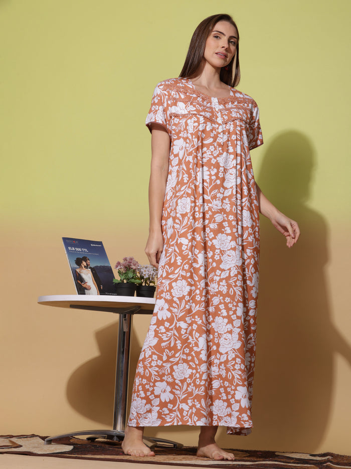 Mustard Pleated Alpine Designer Nighty for Women