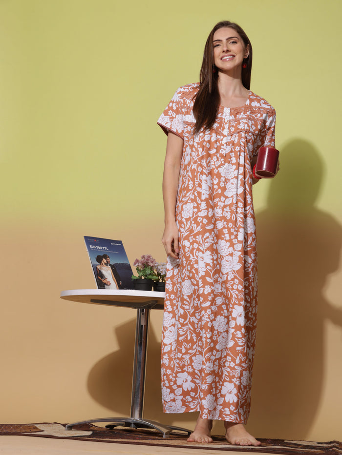 Mustard Pleated Alpine Designer Nighty for Women