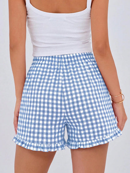Women's Boxer Shorts Summer Dopamine Casual Home Sleeping Plaid Pj Button Front Y2K Plaid Pajama Shorts