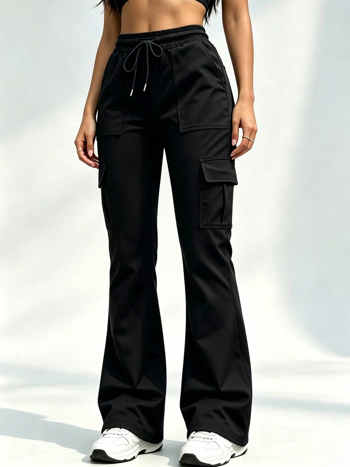 Women's Cargo Pants High Waist Straight Loose Casual Multi-Pocket, Drawstring Elastic High Waist, Loose Fit For Office Travel Casual