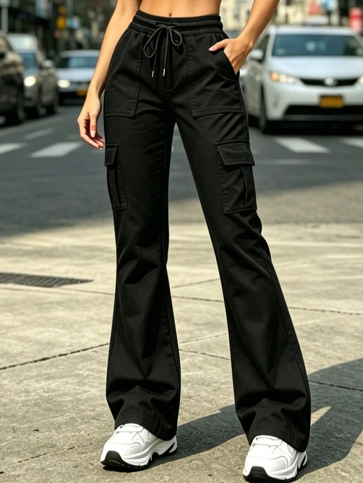 Women's Cargo Pants High Waist Straight Loose Casual Multi-Pocket, Drawstring Elastic High Waist, Loose Fit For Office Travel Casual