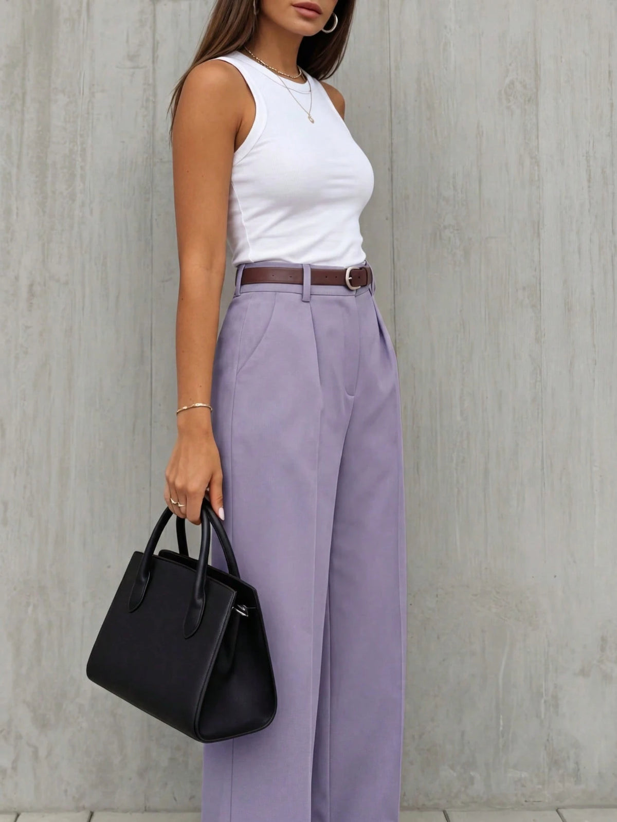 Women's Elegant High Waist Pleated Wide Leg Trousers Casual Office Commuting Drapey Suit Pants With Pockets