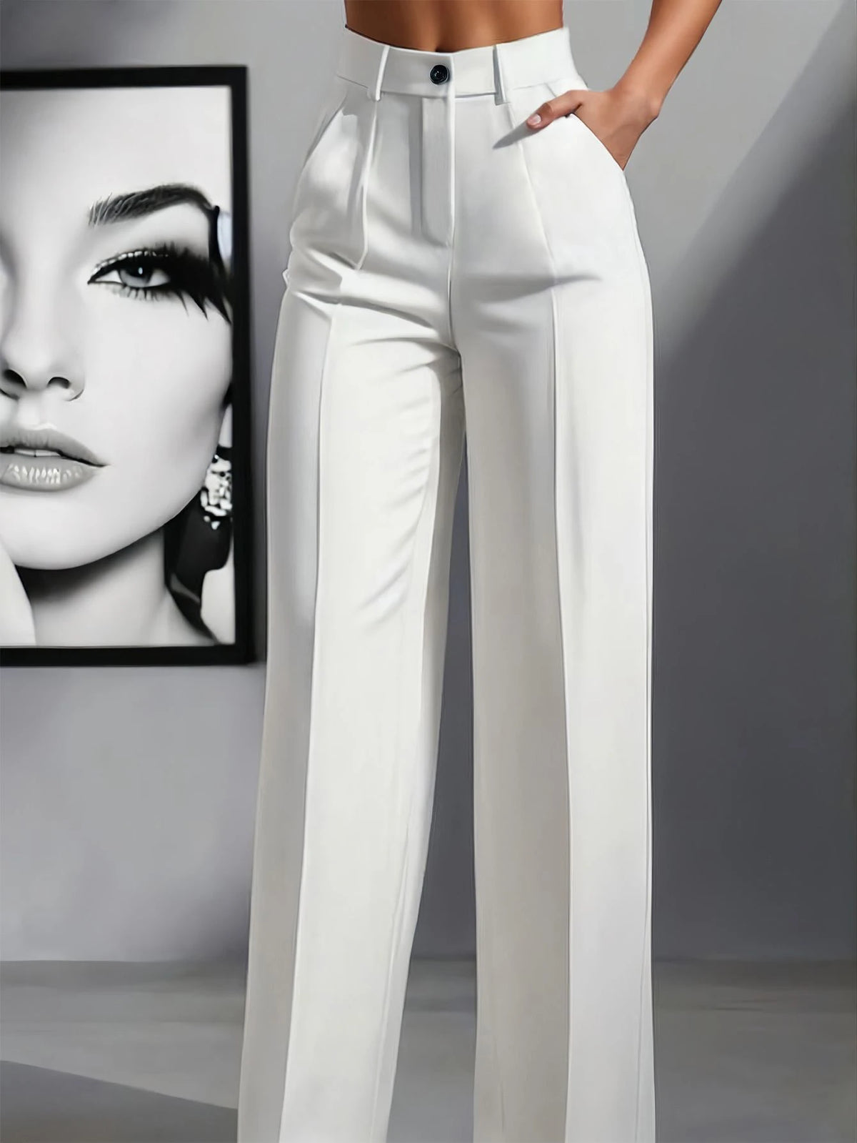 Women's Elegant High Waist Pleated Wide Leg Trousers Casual Office Commuting Drapey Suit Pants With Pockets