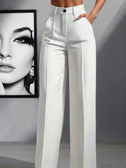 Women's Elegant High Waist Pleated Wide Leg Trousers Casual Office Commuting Drapey Suit Pants With Pockets