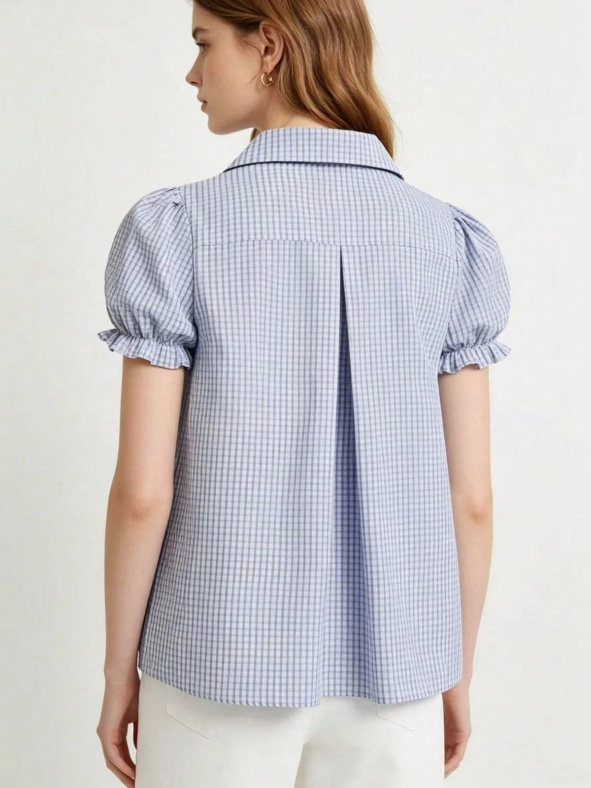 Women's Fashion Plaid Short Sleeve Shirt Summer