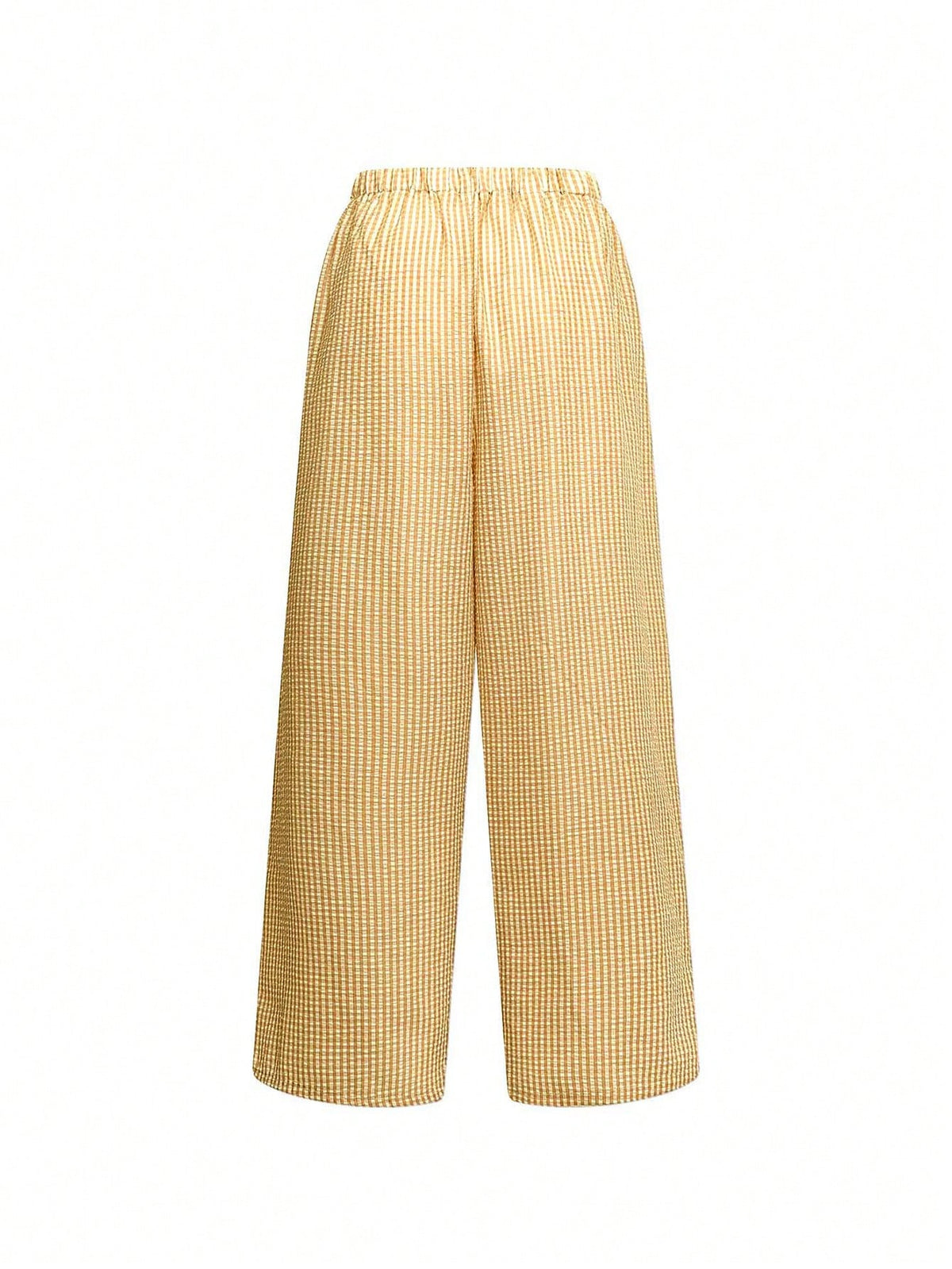 Women's Plaid Wide Leg Pants, Bow Decor At Waist, Summer Bohemian Style Long Pants Yellow
