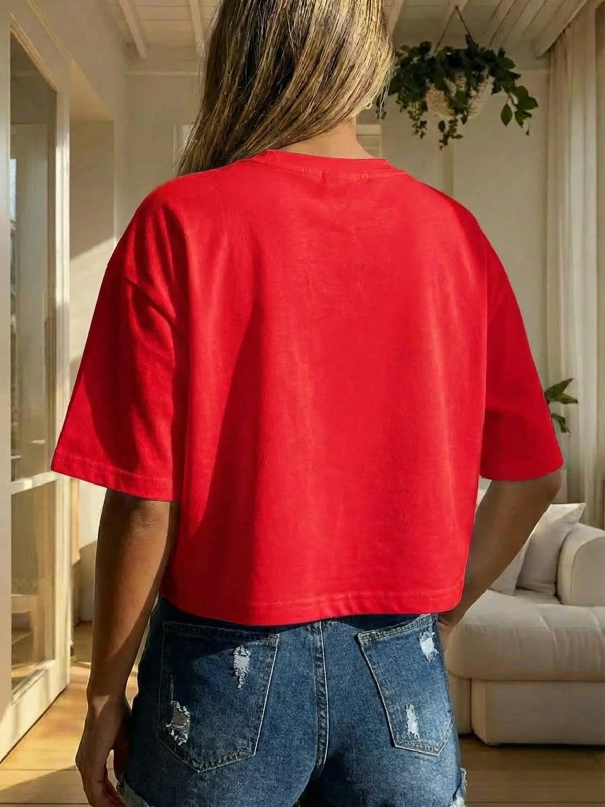 Women's Round Neck Short Sleeve Loose Casual Top, Minimalist Elegant Sexy Street Y2K Style Red Summer