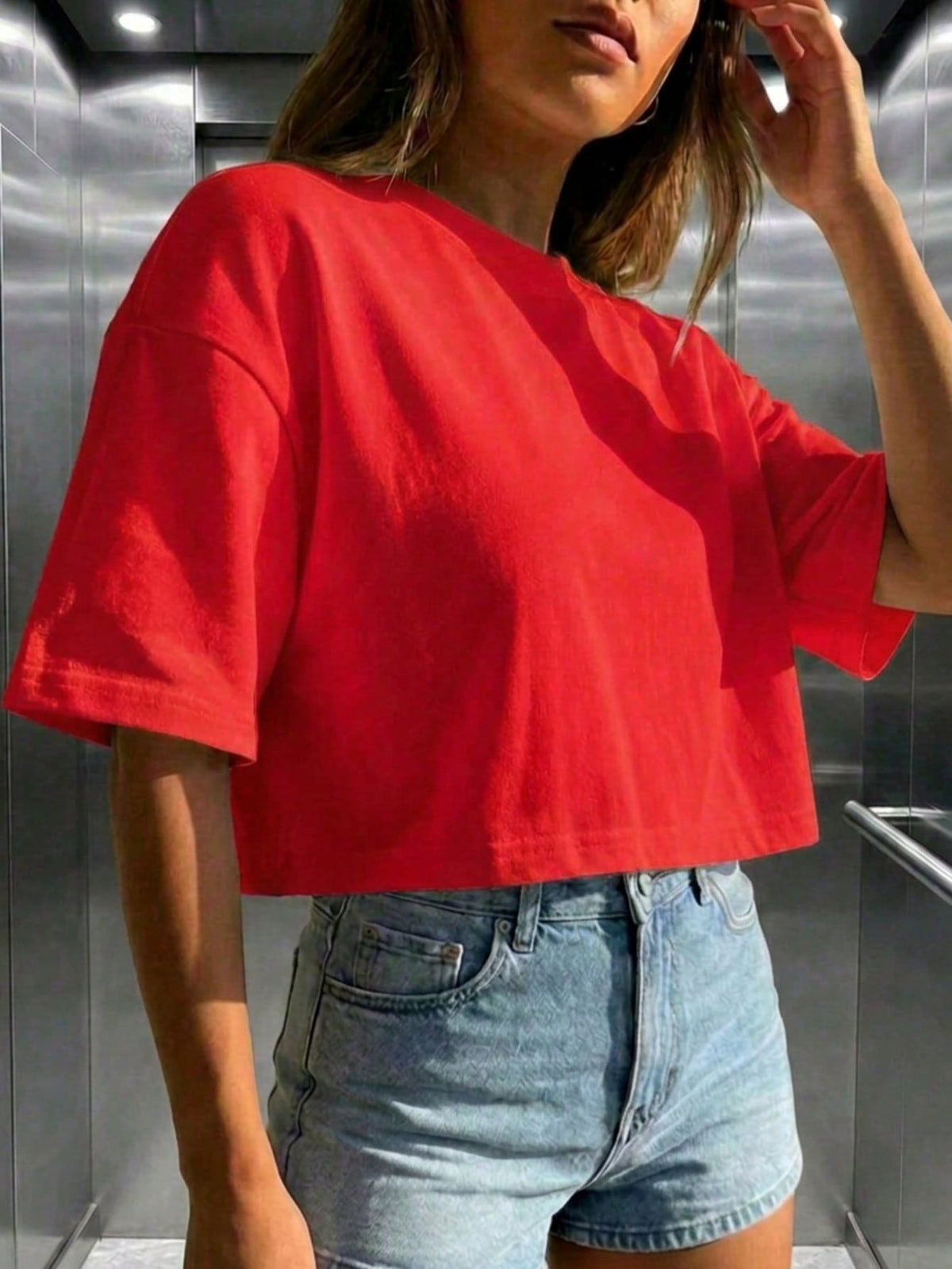Women's Round Neck Short Sleeve Loose Casual Top, Minimalist Elegant Sexy Street Y2K Style Red Summer