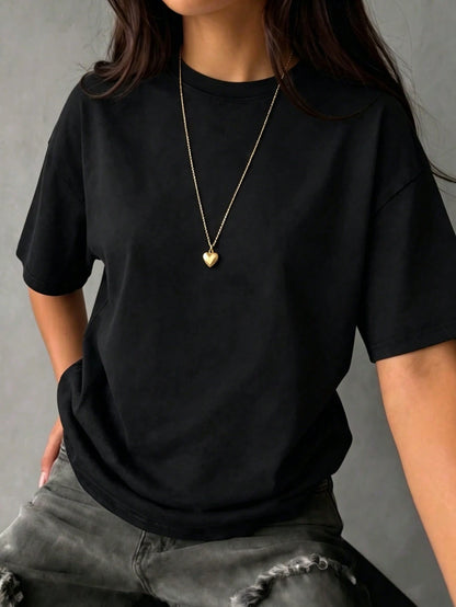 Women's Round Neck Short Sleeve Regular Fit T-Shirt, Loose Style, Fashion Versatile Casual Summer New Top