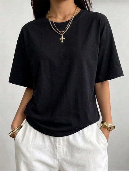 Women's Round Neck Short Sleeve Regular Fit T-Shirt, Loose Style, Fashion Versatile Casual Summer New Top