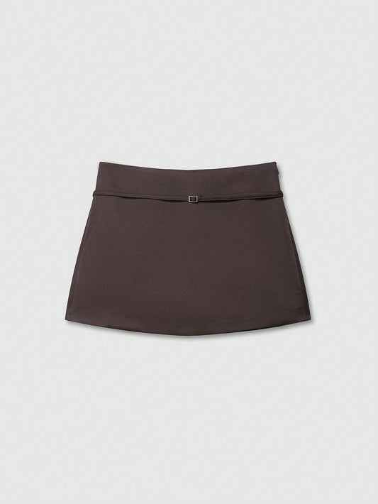 Women's Solid Color Zipper Waist Belt Skorts Summer Brown, Everyday Wear