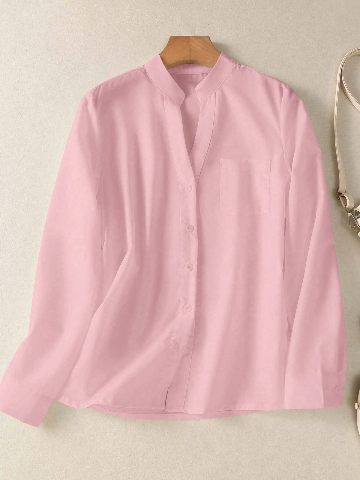 Women's Solid V Neck Button Down Shirt, Long Sleeve Casual Elegant Blouse With Pocket, Daily, Holiday, Travel, Spring Summer Fall Winter Essential