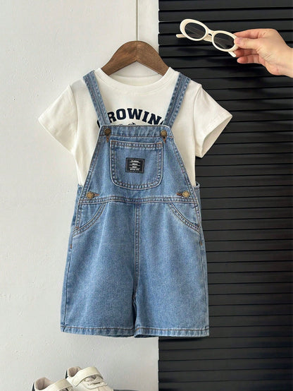 Young Boy Fitted Blue Denim Bib Shorts