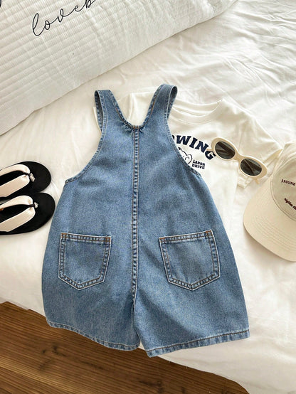 Young Boy Fitted Blue Denim Bib Shorts