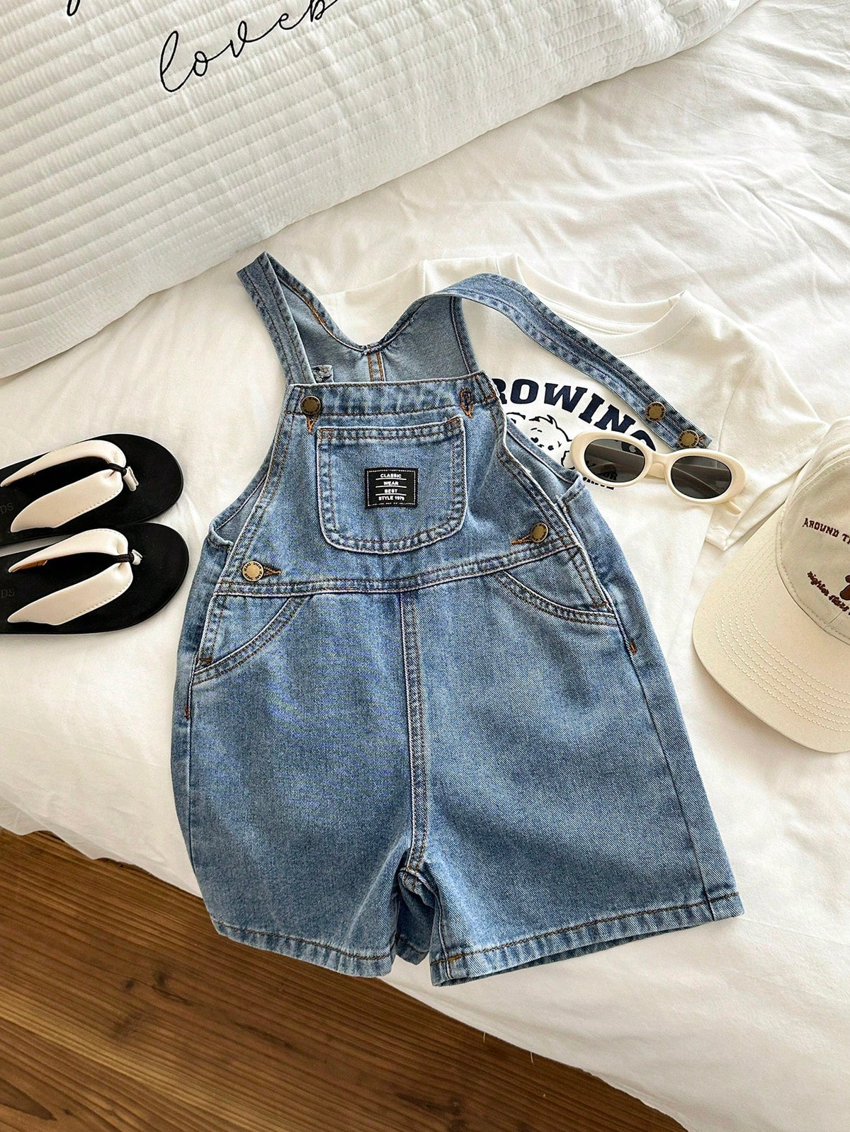 Young Boy Fitted Blue Denim Bib Shorts