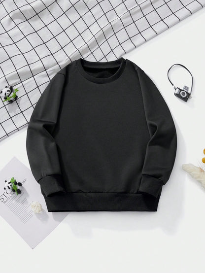 Young Boy Long Sleeve Sweatshirt, All-Match Solid Color Versatile Top, Design For Autumn And Winter